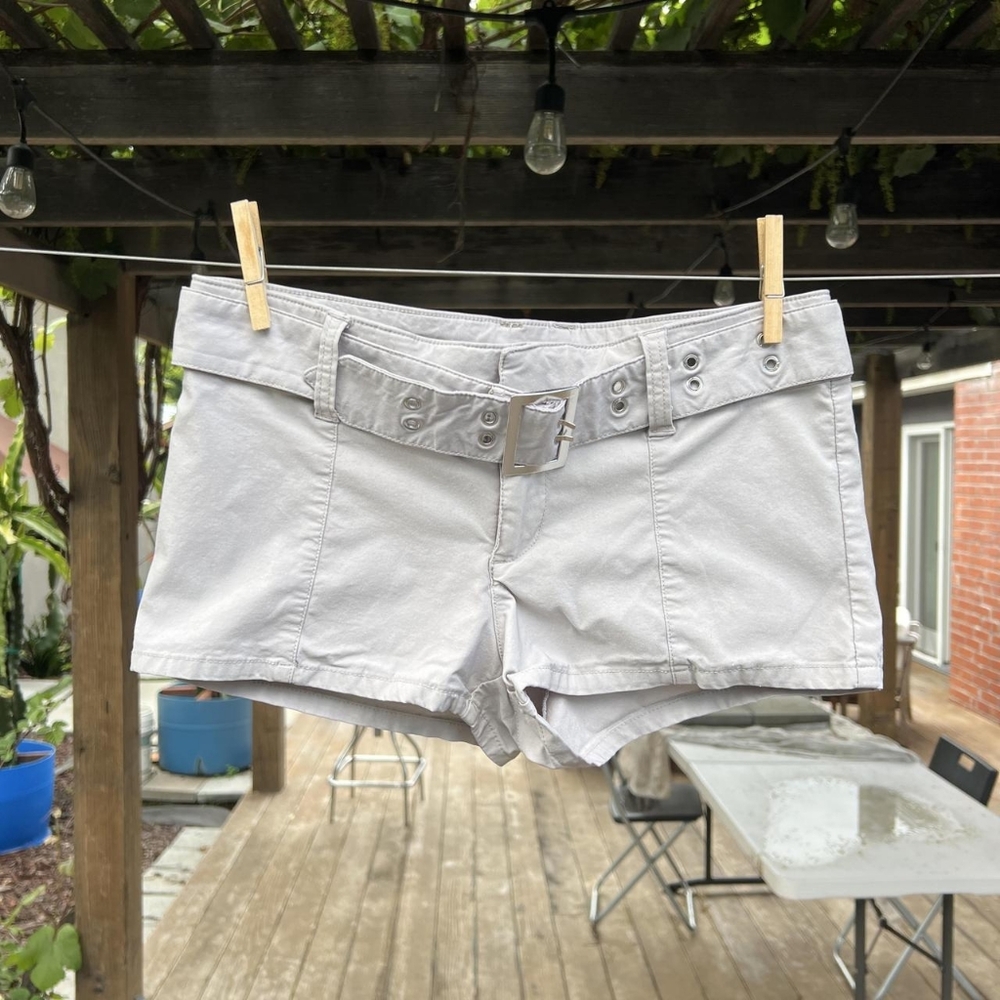 Women's Light Gray Belted Cotton Shorts